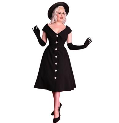 Bettie Page By Tatyana Drama Queen White Buttons Up Dress Black-L