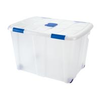 Plasticforte Opslagbak/box met deksel - 1x - 130L - 74 x 54 x 48 cm - transparant - met wielen