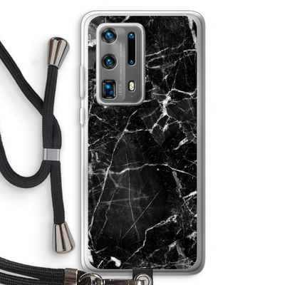 Zwart Marmer 2: Huawei P40 Pro Plus Transparant Hoesje met koord