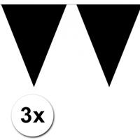 Party Vlaggenlijn puntvlaggetjes - 3x - kunststof - zwart - 10 meter - Slinger - versiering