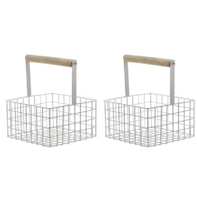 2x stuks vierkante witte ijzeren draadmanden 18 x 18 x 21 cm