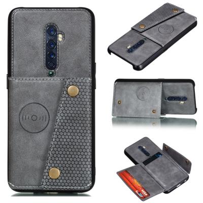 Voor OPPO Reno2 schokbestendige magnetische PU + TPU beschermhoes met kaartsleuven (grijs)