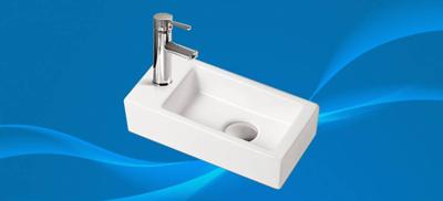 Combipakket keramische fontein met kraan en afvoer Qubic mini Rechts