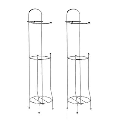 Set van 2x stuks staande wc/toiletrolhouders met reservoir zilver 66 cm van metaal