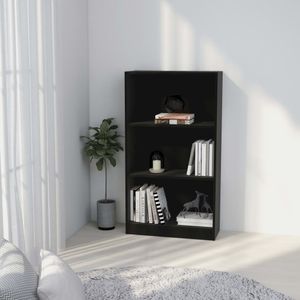 Boekenkast met 3 schappen 60x24x108 cm spaanplaat zwart