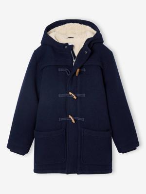 Dufflejas voor jongens van wollen stof met sherpavoering marineblauw