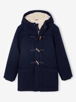 Dufflejas voor jongens van wollen stof met sherpavoering marineblauw Dufflejas voor jongens van wollen stof met sherpavoering marineblauw