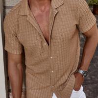 Bon&Bon Men's Brown Short Sleeve Casual Shirt | Lapel Collar Top Khaki / XL