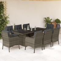 9-delige Tuinset met kussens poly rattan grijs