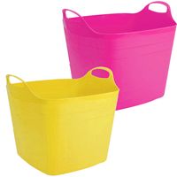 Voordeelset van 2x stuks kunststof flexibele emmers/wasmanden/kuipen 40 liter in het roze/geel - thumbnail