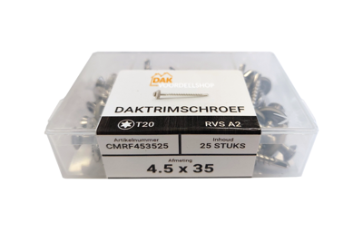 Daktrimschroef RVS A2 4,5 x 35 mm verpakt per 25 stuks Daktrimschroef RVS A2 4,5 x 35 mm verpakt per 25 stuks