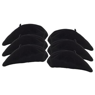 Smiffys carnaval verkleed Franse baret - 6x - zwart - polyester - dames en heren