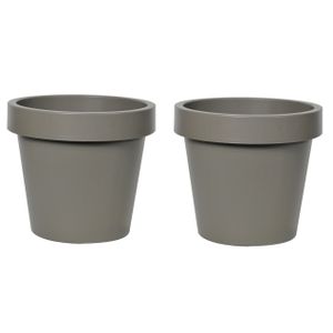 Plantenpot/bloempot - 2x - kunststof - taupe/bruin - Tuin buiten - D40 x H35 cm