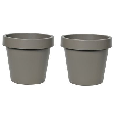 Plantenpot/bloempot - 2x - kunststof - taupe/bruin - Tuin buiten - D40 x H35 cm
