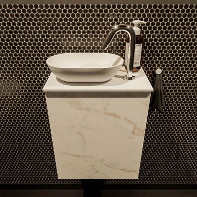 Mondiaz Fowy toiletmeubel 40cm Carrara met blad en waskom talc links 1 kraangat
