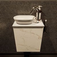 Mondiaz Fowy toiletmeubel 40cm Carrara met blad en waskom talc links 1 kraangat