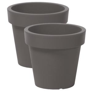 Prosperplast Bloempot Basic - 4x stuks - kunststof - steengrijs - D14 x H12 cm - buiten/tuin