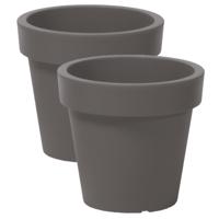 Prosperplast Bloempot Basic - 4x stuks - kunststof - steengrijs - D14 x H12 cm - buiten/tuin