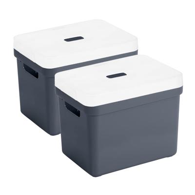 Sunware Opbergbox met transparante deksel - 2x stuks - donkerblauw - 18L - kunststof - 35x25x24cm