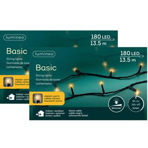 Kerstverlichting - 2x st - 180 leds - klassiek warm wit -1350 cm - zwart snoer -timer en dimmer