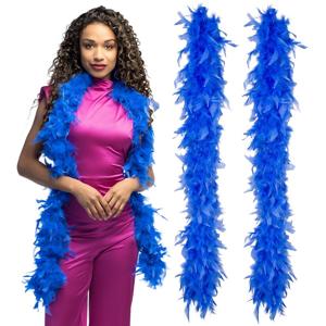 Carnaval verkleed boa met veren - 2x - blauw - 180 cm - 50 gram - Glitter and Glamour