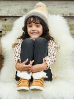 Set muts + snood + handschoenen van jacquard voor meisjes beige met print