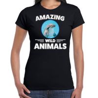 T-shirt dolfijnen amazing wild animals / dieren zwart voor dames - thumbnail