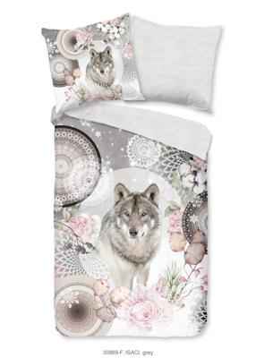 HIP Dekbedovertrek "mandala's met wolf" - Grijs - (135x200 cm) - Katoen Flanel HIP Dekbedovertrek "mandala's met wolf" - Grijs - (135x200 cm) - Katoen Flanel