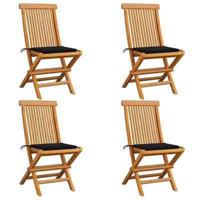 Tuinstoelen 4 st met zwarte kussens massief teakhout