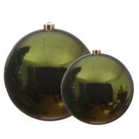 Decoris grote kerstballen - 2x stuks - donkergroen - Dia 14 en 20 cm - kunststof - kerstversieringen