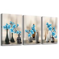 Schilderij - Vazen met blauwe bloemen, 120x80cm, 3 luik
