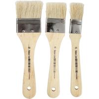 Verfkwasten - 3x - hout - plat - nylon haren - universele verfkwast