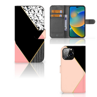 iPhone 14 Pro Max Book Case Zwart Roze Vormen