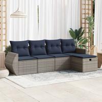 5-delige Loungeset met kussens poly rattan grijs
