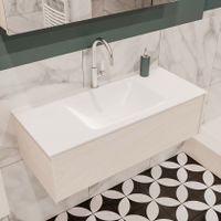 Mondiaz Lush Cloud badmeubel underlayment 100 cm 1 lade solid surface enkele spoelbak midden 1 kraangat