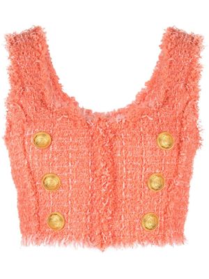 Balmain haut crop en tweed à boutonnière - Orange