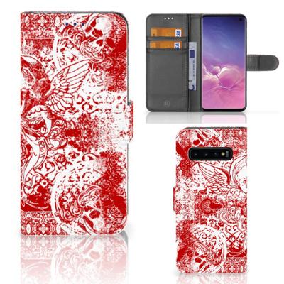 Telefoonhoesje met Naam Samsung Galaxy S10 Angel Skull Rood