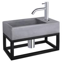 Differnz Force fonteinset beton donkergrijs - kraan gebogen - met handdoekrek - 40 x 22 x 9 cm - chroom