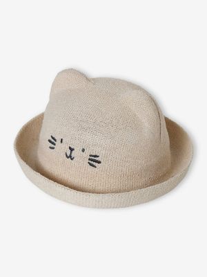 Hoedje in de vorm van een poes meisjesbaby zandbeige