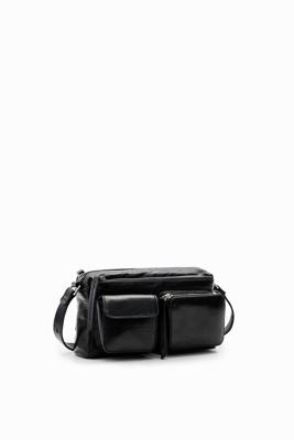 Kleine leren schoudertas met vakken - BLACK - U Kleine leren schoudertas met vakken - BLACK - U