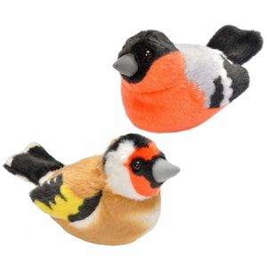 Set van 2x stuks pluche vogels knuffels van 14 cm met geluid