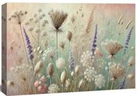 Schilderij - Wilde Bloemen ,kruid weide in pastel tinten, 80X60cm, 1luik