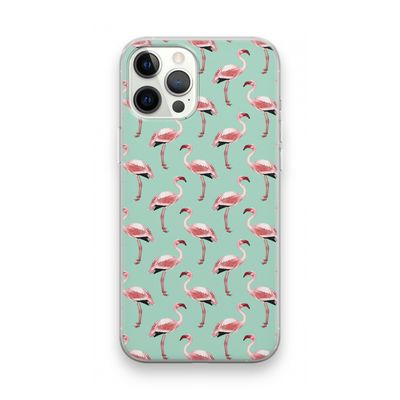 Flamingoprint groen: iPhone 12 Pro Max Transparant Hoesje