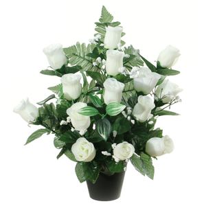 Louis Maes Kunstbloemen in pot - wit - H35 cm - Bloemstuk ornament - rozen/gipskruid met bladgroen   -