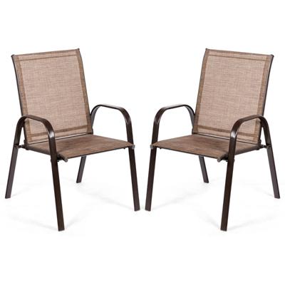 2-Delige Tuinstoelen Bistrostoelen voor Buiten met Gebogen Armleuningen Gemakkelijk Drogende Stof Versterkt Metalen Frame Bruin