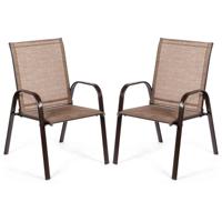 2-Delige Tuinstoelen Bistrostoelen voor Buiten met Gebogen Armleuningen Gemakkelijk Drogende Stof Versterkt Metalen Frame Bruin - thumbnail