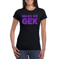 Zwart Maak Me Gek t-shirt met paarse glitter letters dames 2XL  -