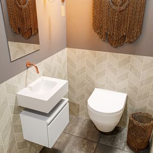 Toiletmeubel Mondiaz Andor | 40 cm | Meubelkleur Talc | Lex vrijhangend wastafel Talc Midden | Zonder kraangat