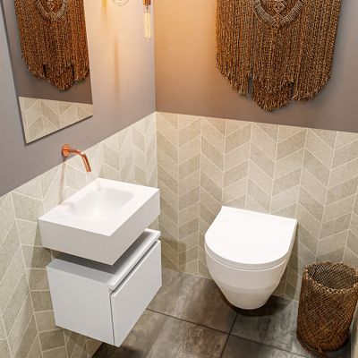 Toiletmeubel Mondiaz Andor | 40 cm | Meubelkleur Talc | Lex vrijhangend wastafel Talc Midden | Zonder kraangat