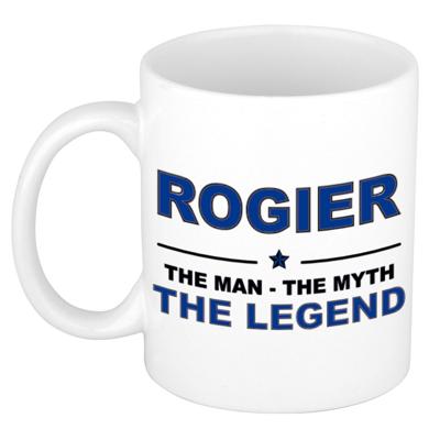 Rogier cadeau mok - man myth legend - naam koffiemok / beker - wit en blauw - 300 ml